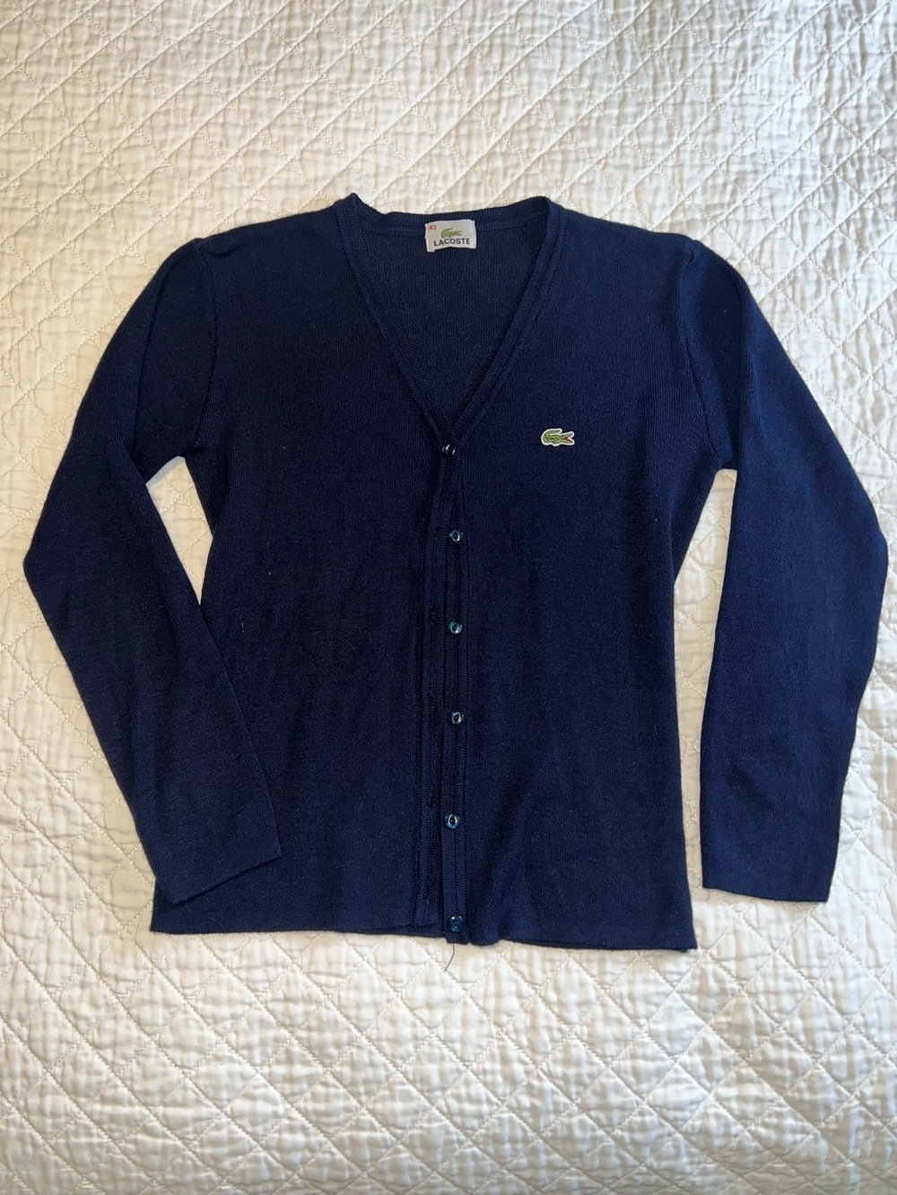 Lacoste Navy Blue Button Front Cardigan Croc Logo Size S